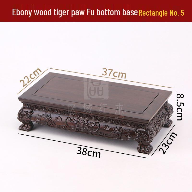 Ebony Rosewood Jade Bonsai Buddha Vase Base - Carved Solid Wood Ornament Stand