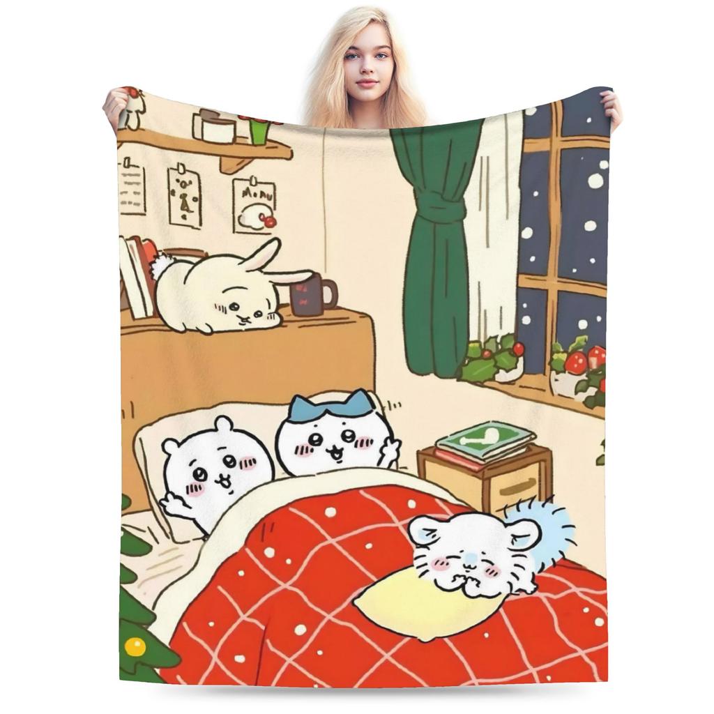 Chiikawa Catoon Flannel Blanket Grabber Kawaii Customized Throw Blankets for Sofa Bedding Lounge 125*100cm Bedspread