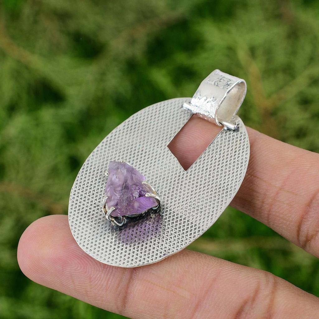 Töchtertag Angebot Sterlingsilber Afrikanischer Amethyst Rohstein Boho Anhänger