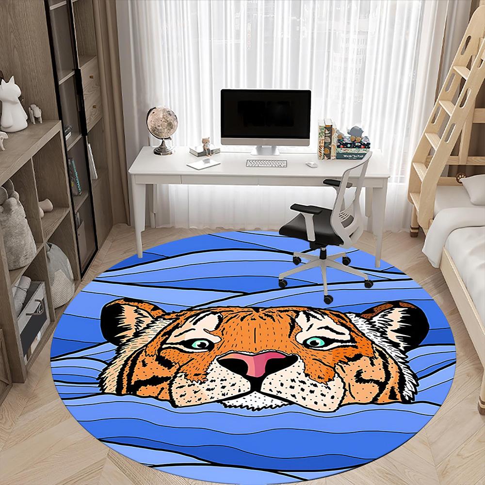 1pc Tiger Waves Office Round Area Rug, Indoor Mat Suitable For Office, Under Office Chairs Bedroom Living Room Home Decor, Room Deco