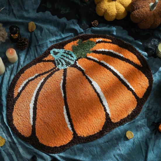 Halloween Welcome Doormat Half Circle Spider-Web Bat Skull Pumpkin Shape Floor Mat Non-Slip Entrance Mat for Front Door Porch Home Decoration
