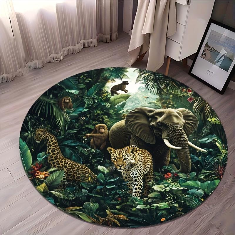Luxury Jungle Animal Pattern Round Shape Floor Mats Kitchen Hallway Runner Rug Bedroom Living Room Soft Carpet Non-slip Area Rug