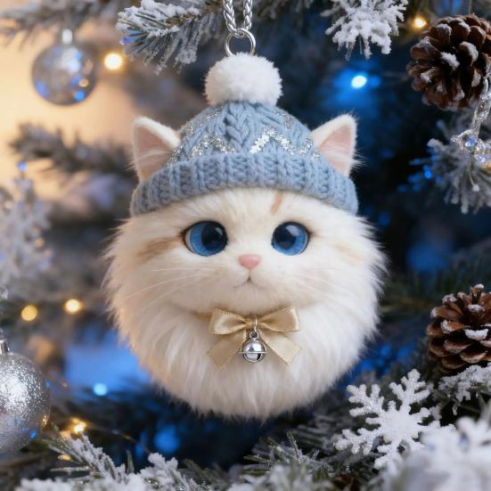 Plush Pet Shaped Ornament 2D Acrylic Cat Dog Rabbit Christmas Tree Ornament Cozy Winter Animal Charm for Car Rearview Mirrow Window Decor