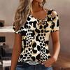 Women Retro Composite Print Stitching Print Stitching  Print Cold Shoulder Short Sleeve T Shirt Irregular Cutout Neck Casual Summer Blouse Top