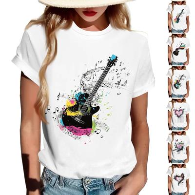 חולצת טי קז'ואל לנשים עם צווארון עגול ושרוולים קצרים מודפסת