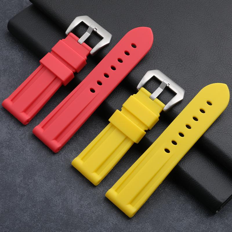 Soft Liquid Nature Silicone 22mm 24mm Black Blue Red Yellow White Green Watch Band Tang Buckle For Panerai Strap Watchband