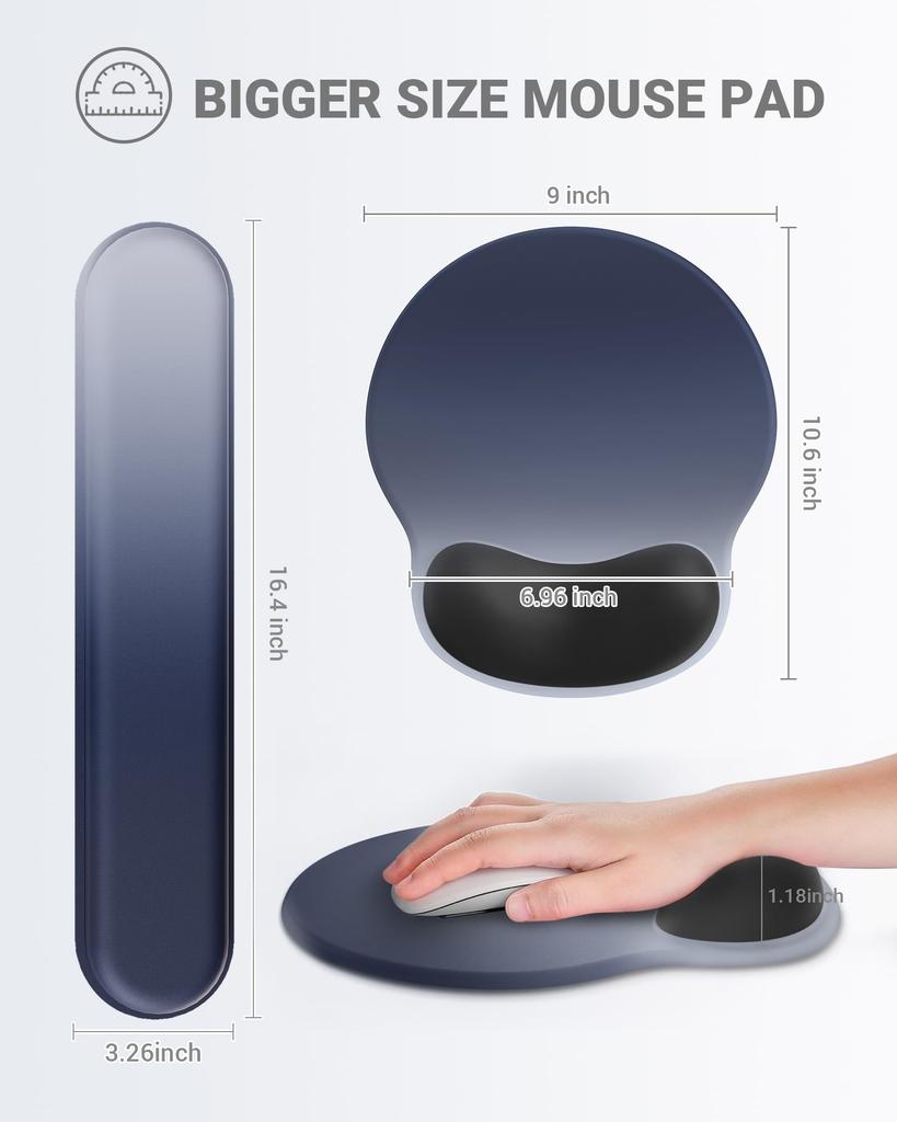 Laborio Mouse Pad Wrist Rest Integrated Mouse Pad Wrist Support Ergonomic Mouse Pad Blue Black (Gradient Set)