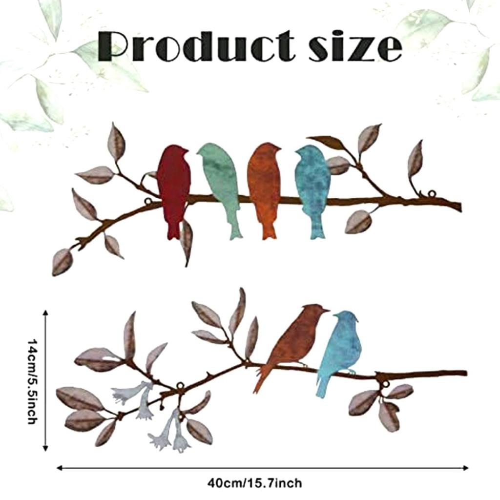 Premium-4 Pcs Metal Birds Wall Art Vivid Birds On Branch Metal Birds Wall Decor Hanging Leaves With Birds Outdoor Wall Decor