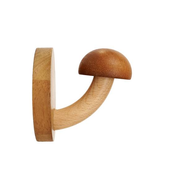 Wooden Hook Heavy Duty Adhesive Hook with Cute Mushroom Shape Nordic Style Hook for Glass Metal Latex Paint Walls A