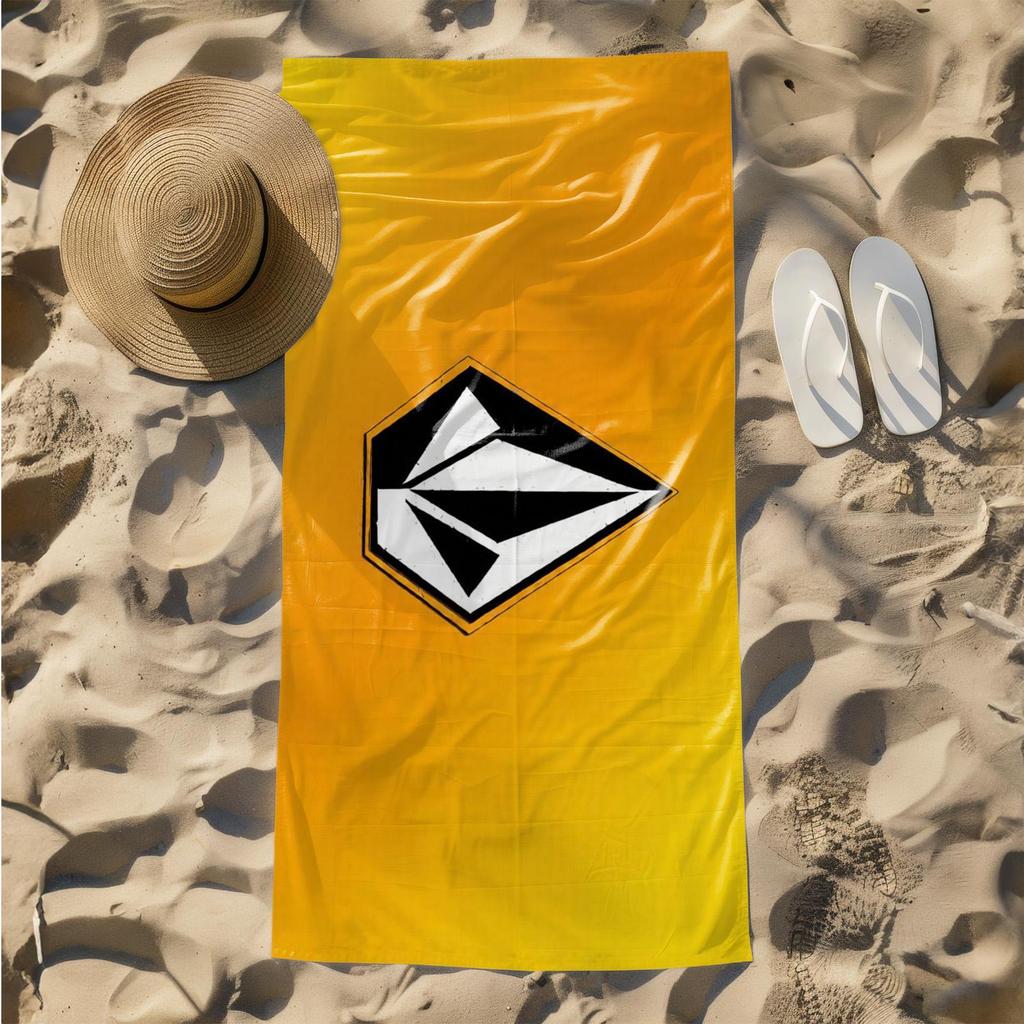 1pc Geometric Logo Design on Vibrant Yellow Background 2D Printed Microfiber Beach Towel, quick dry super absorbent. Great for