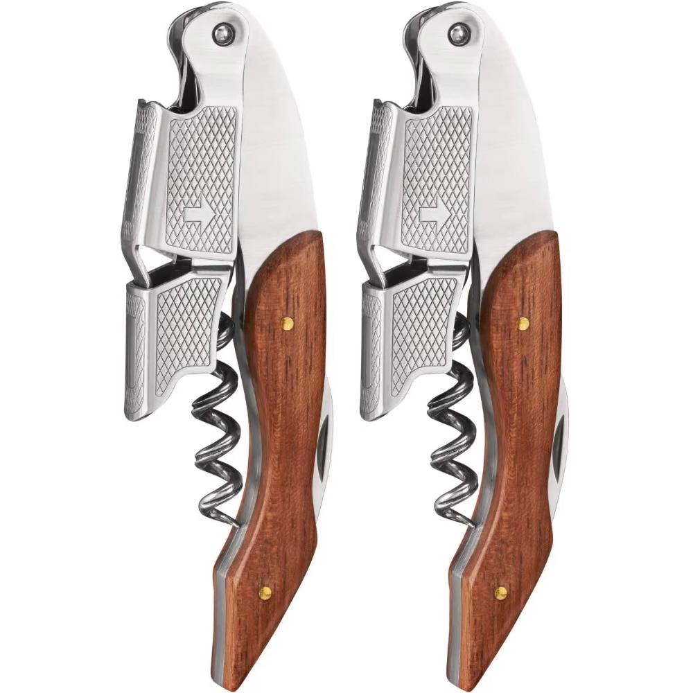 1ks Sommelier Číšník Vývrtka Pružinový Dvoupákový Otvírák na Víno Číšnický Barový Doplněk Nerezová Ocel a Dřevo