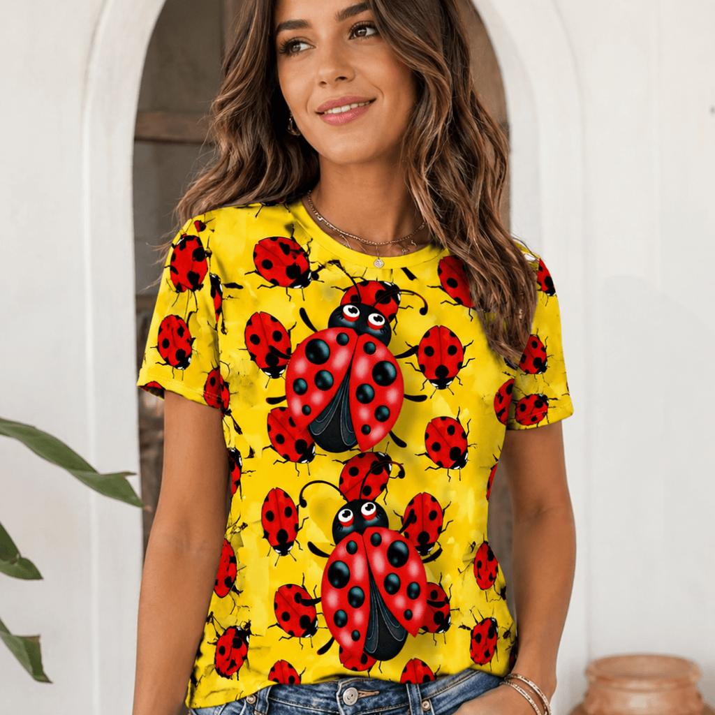 Women Summer Short Sleeve T‑Shirt Vivid 3D Pattern Print O‑Neck Loose Casual Daily Ladies Tops