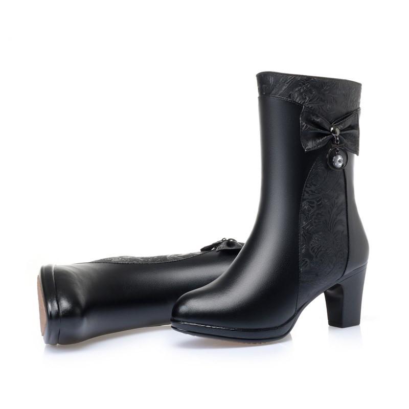 Fashion AIYUQI Winter Boots Women Wool Keep Warm 2025 New Genuine Leather Shoes Woman Boots Fashion Bow Female Fashion Boots Thick Heel