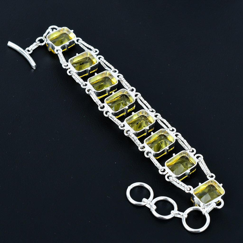Faceted Citrine Bracelet 925 Sterling Silver Jewelry Adjustable Chain Bracelet Cushion Shape Gemstone Handmade Jewelry Gift For Her