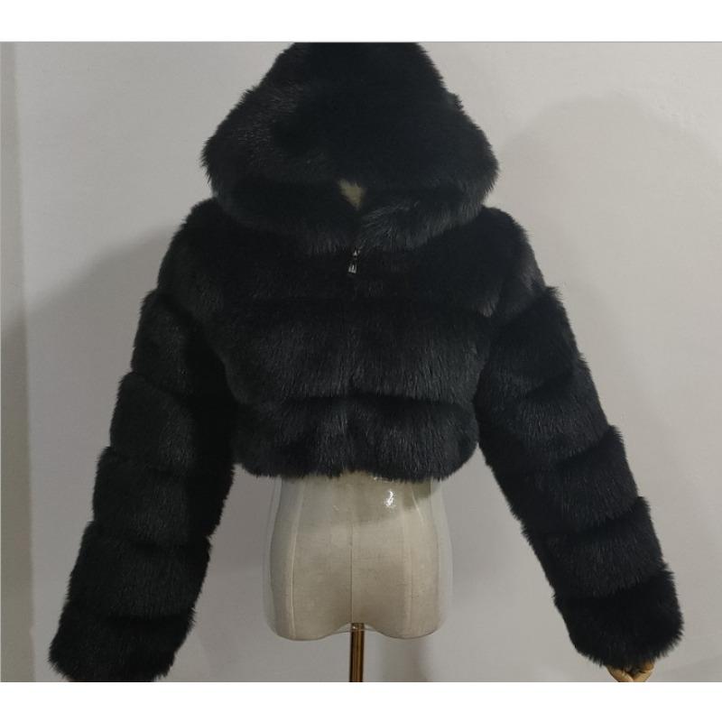 Fur Autumn and Winter New Imitation Fur Warm Hooded Fur Coat Women