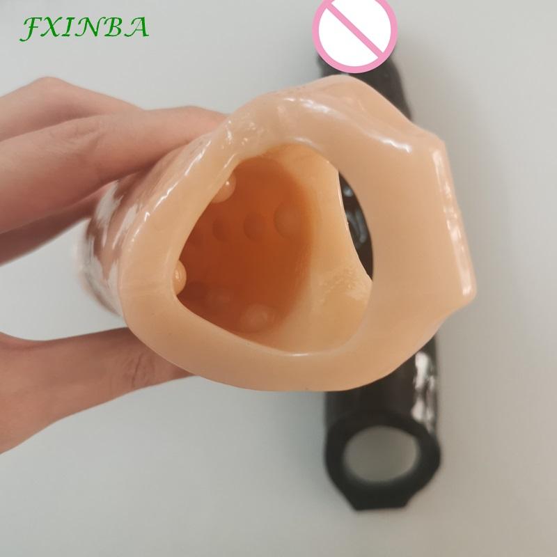 FXINBA 24/28cm Realistic Penis Sleeve Extender Huge Cock Enlargement Sex Toy For Men Delay Reusable