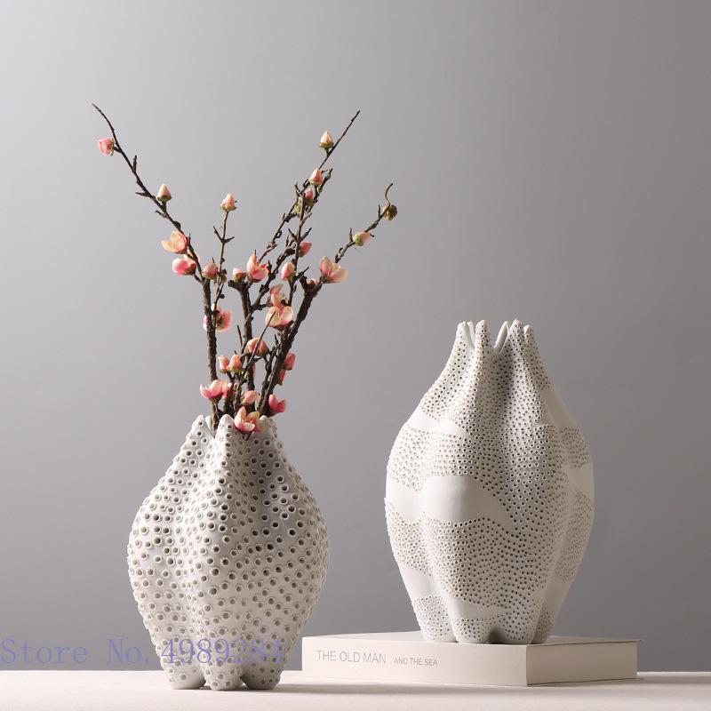 Ceramic Vase Hole Hollow Out Dot Pattern Handmade Ceramic Ceramic Crafts Flower Vase Abstract Geometric Home Decoration