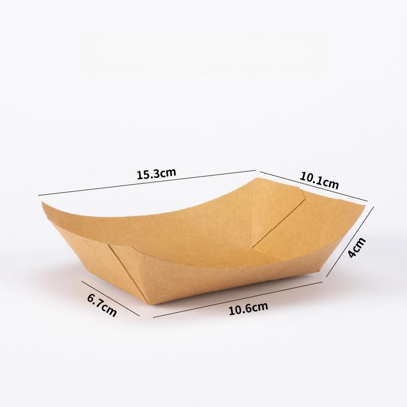 Disposable Paper Plates PE Coated Oil Proof Film Barbecue Plate Burger French Fries Grilled Skewers Hot Dogs Boat Shaped Tray Pack Tableware