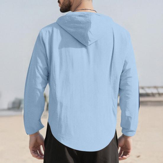 Camisetas para Hombre con Capucha Cordón Manga Larga Botones Tapeta Camisa Tops Color Liso Corte Regular Casuales Viaje Oficina Uso Diario