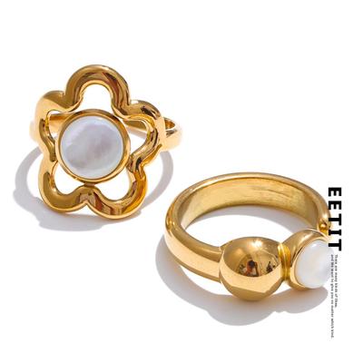 Trendy Adjustable Stainless Steel Flower Shell Open Daily Ring 18K Golden Plated Tarnish Resistant Arrivals Jewelry