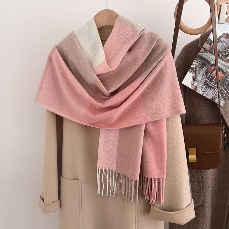 Классический клетчатый шаль с цветовыми блоками Женская зимняя осенняя с кисточками Согревающий Повседневный уютный шаль