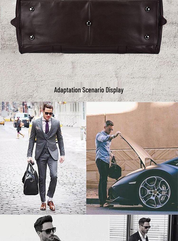 Men's Genuine Leather Multi-Functional Travel and Gym Bag - Large Capacity Cowhide Luggage Bag