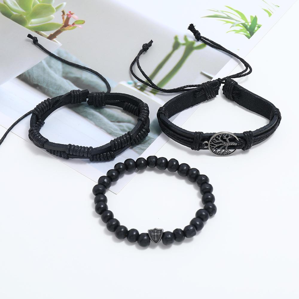 New Hot Selling European and American Vintage Woven Bracelet Peace Tree Hemp Rope Braided Bracelet Multilayer Leather Bracelet Wholesale