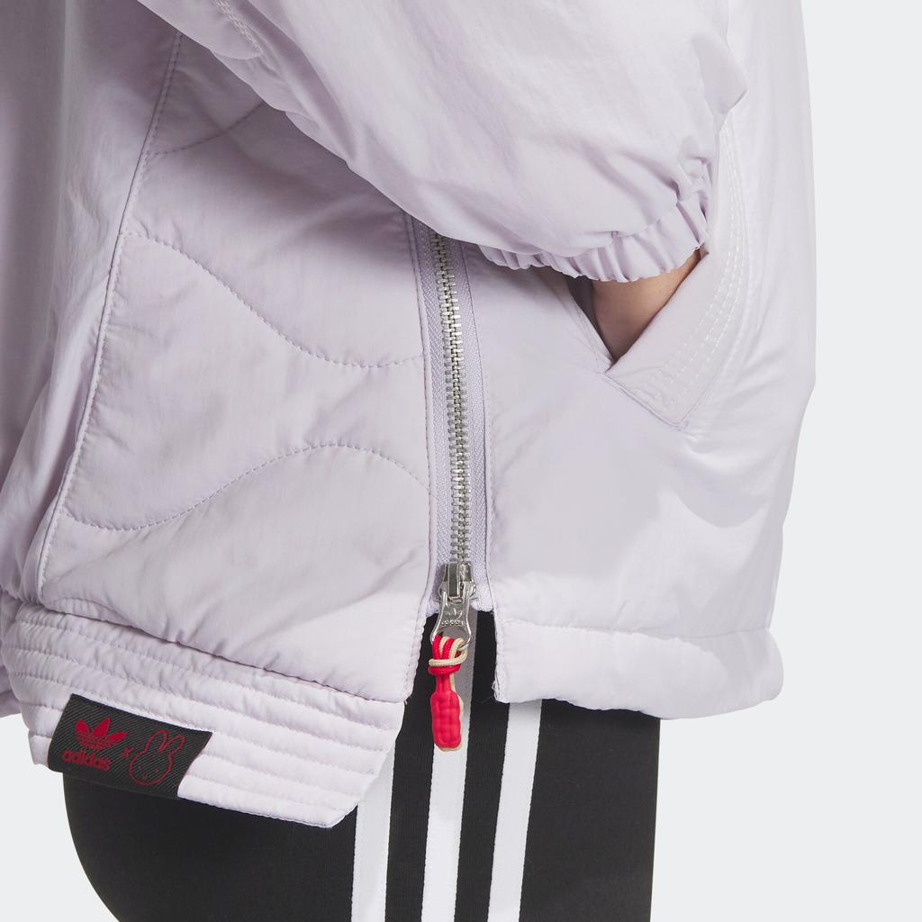 Adidas Originals Miffy Collaboration Series Solid Color Logo Pattern Stand Collar Sports Cotton Jacket Women Jacket Pink White IM1701