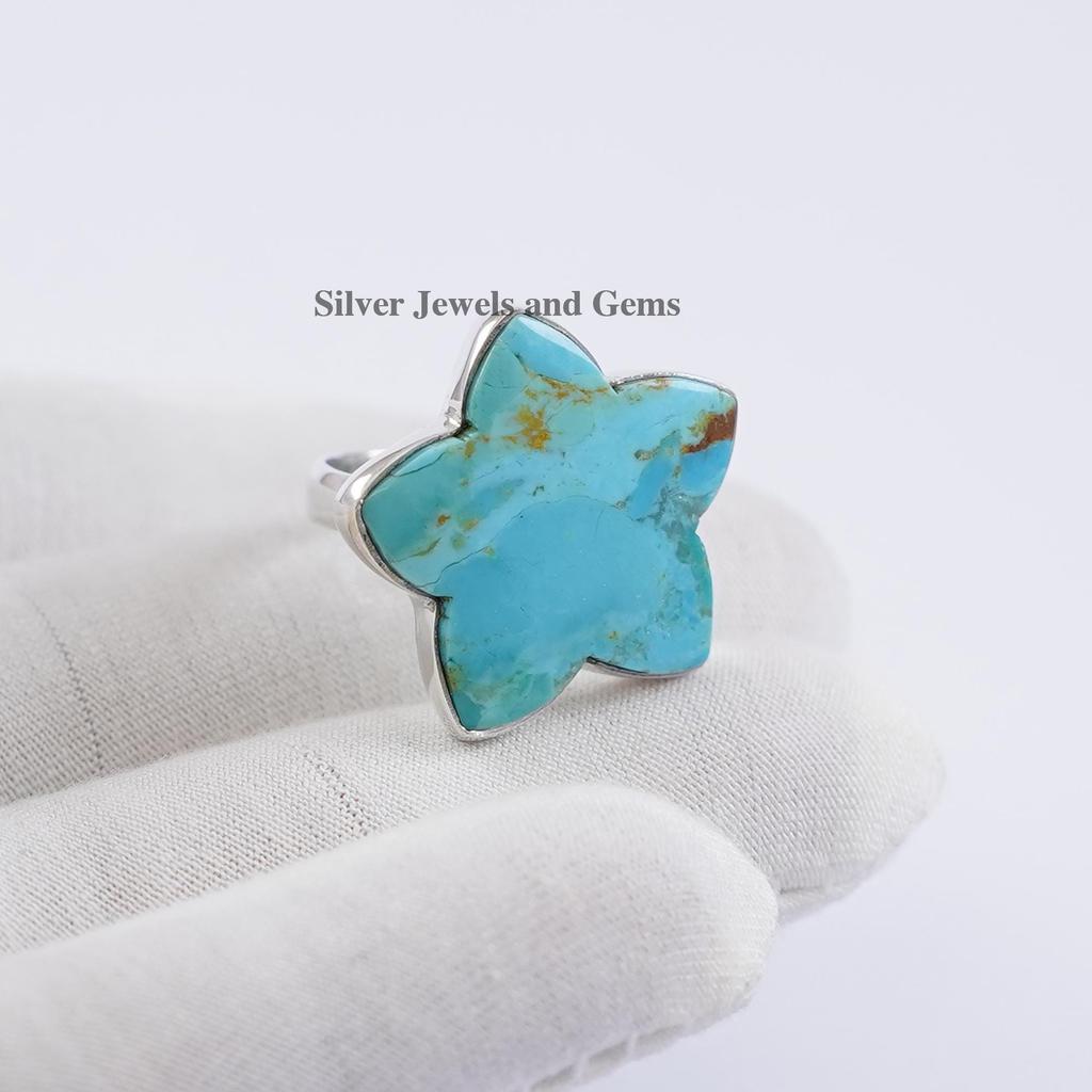 Natural Turquoise Star Ring, 925 Sterling Silver Ring, Turquoise Handmade Ring, Gemstone Ring, Gift for Wife