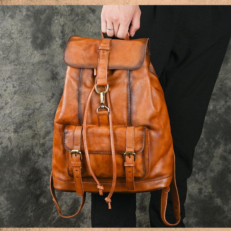 Johnature Genuine Leather Men Backpack Vintage Large Capacity Travel Bags Natural Real Cowhide Man Laptop Backpack