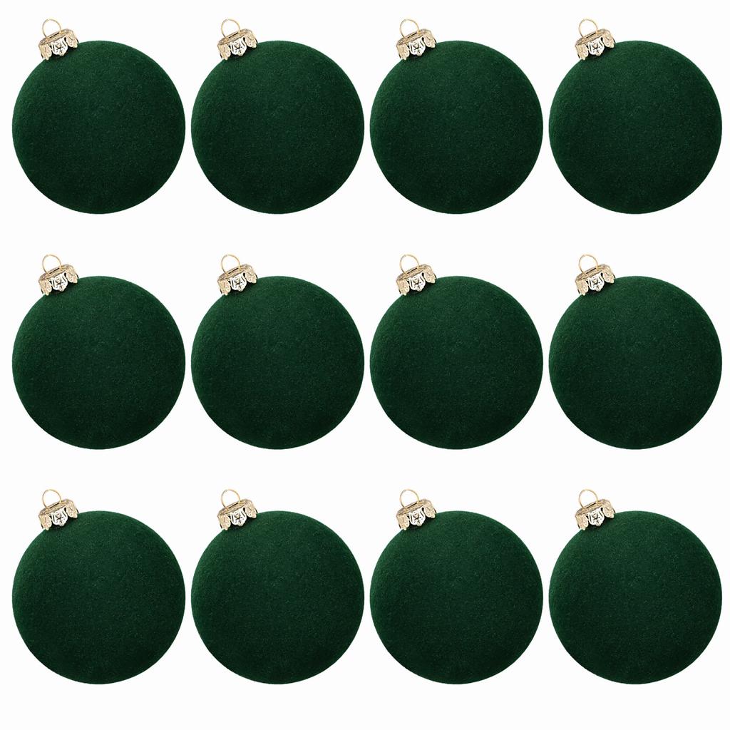 12pcs Flocked Christmas Tree Ball Velvet Christmas Pendant Ornaments Xmas Tree Hanging Balls New Year Party Plush Balls Decor