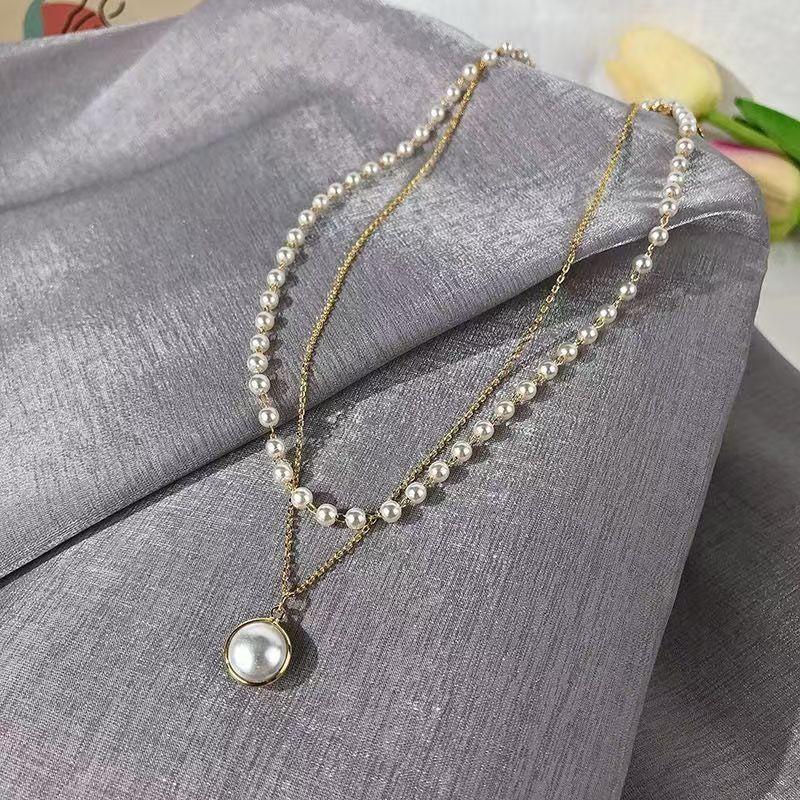Double Layered Pearl Necklace For Women Wedding Jewelry Delicate Bridal Necklace
