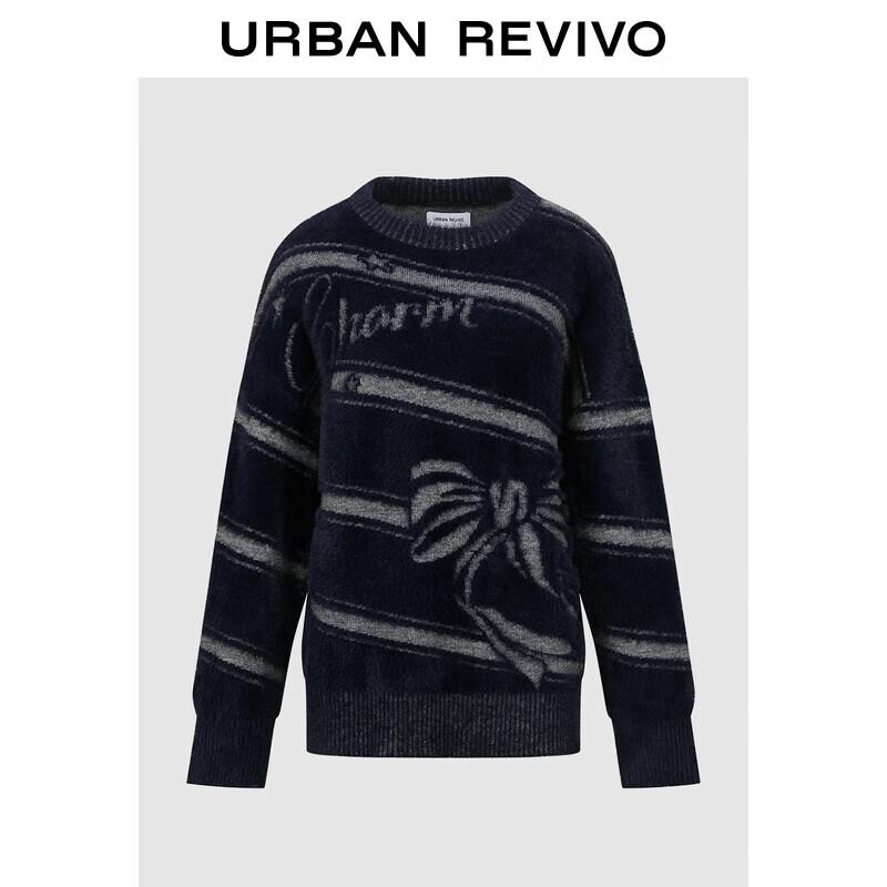 UR Women s Striped Bow Jacquard Knit Sweater L