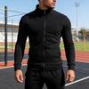 Men Zip-up Sweatshirt Mock Neck Long Sleeve Jacket Solid Color Full Zip Casual