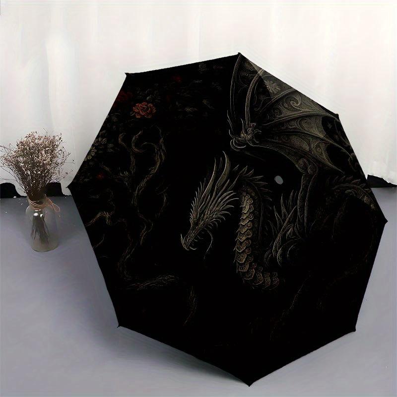 Fantasy Dragon & Tree Circular Wall ArtUmbrella with Cute Design, Portable 3-Fold Compact Umbrella for Men & Women, Valentine's Day Mother's Day Hallo