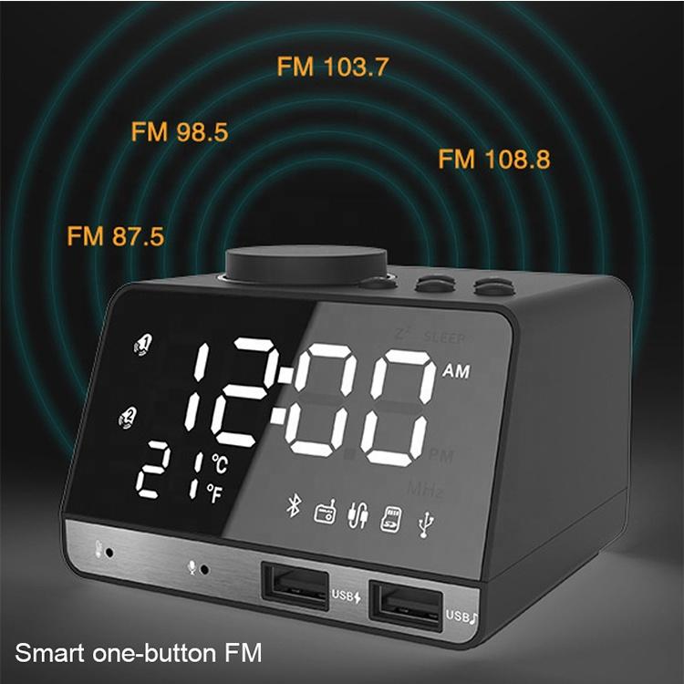 Radio Digital Desk Clock BT Speaker Creative Music Alarm Clock Display with Dual USB Interface Support U Disk TF Card FM