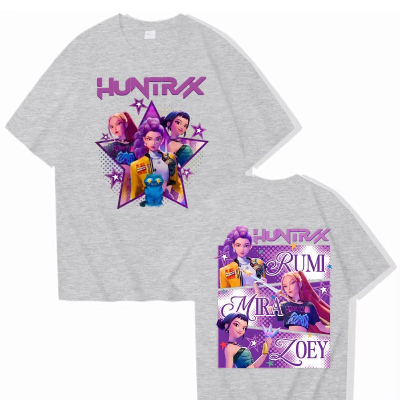 KPop Demon Hunters Cartoon Peripheral Printed Cotton T-shirt Comfortable Soft Women Casual Round Neck Short Sleeved T-shirt