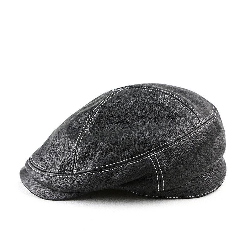Men's Genuine Goat Leather Newsboy Beret - Trendy Spring/Autumn British-American Fashion, Thin Style for Middle-Aged.