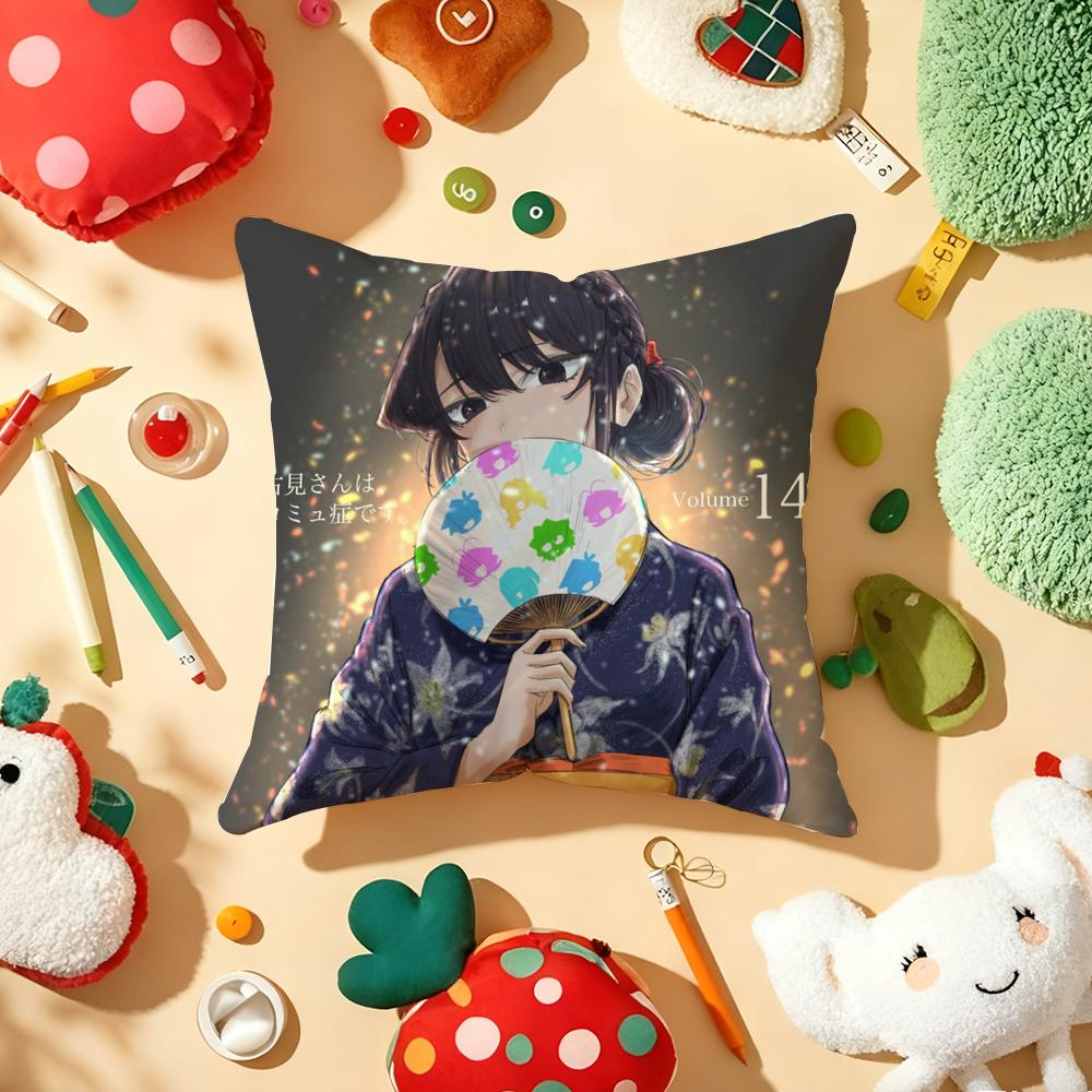 Anime KKomi Cant Communicate Cushion Cover Plush Fabric Soft DoubleSided Printed Sofa Warm Winter Home Gift Pillow Cover