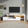 192*37*53cm TV Cabinet with 3 Cabinets, TV Stand with LED, High-Gloss Lowboard and TV Table, Suitable for TVs Around 85 Inches, White