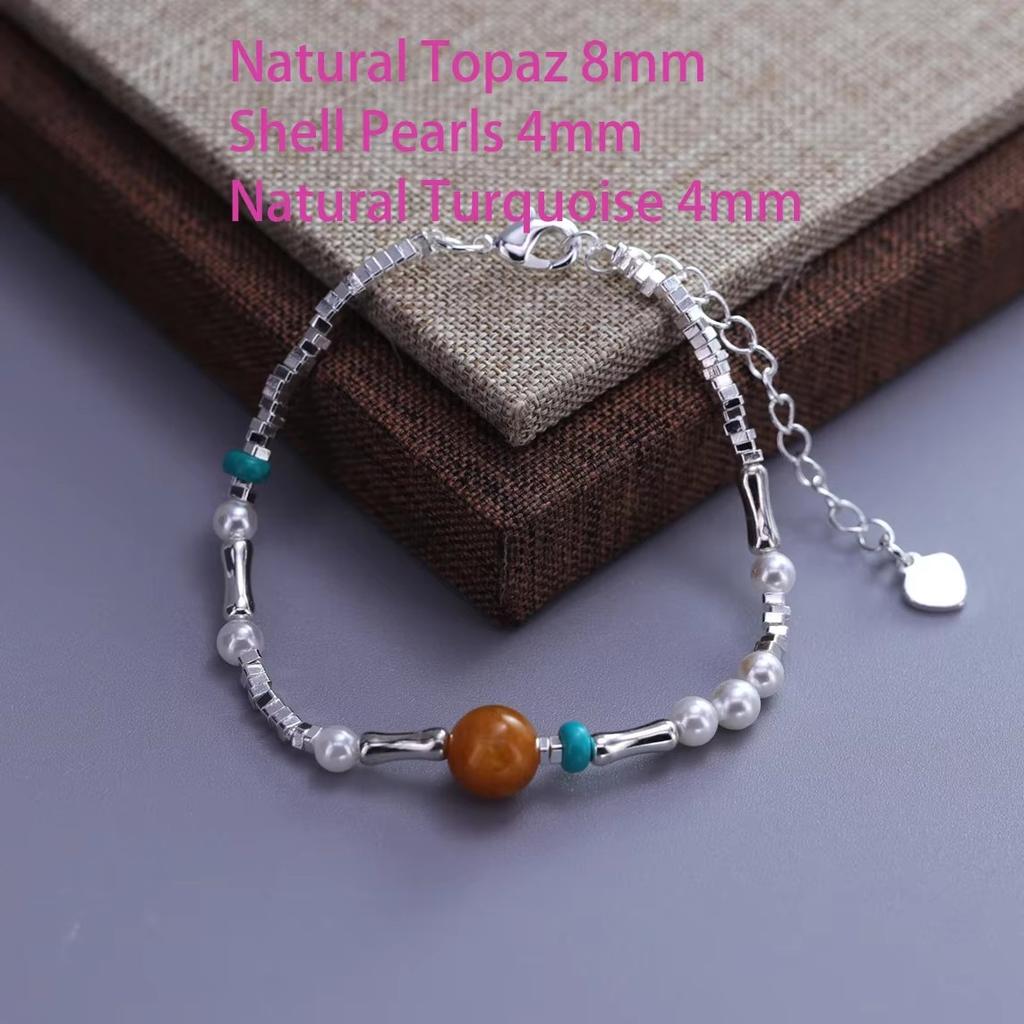 PANJBJ 925 Silve Beads Letters Bracelet for Women Girl Gift Punk Good Luck Simplicity Jewelry