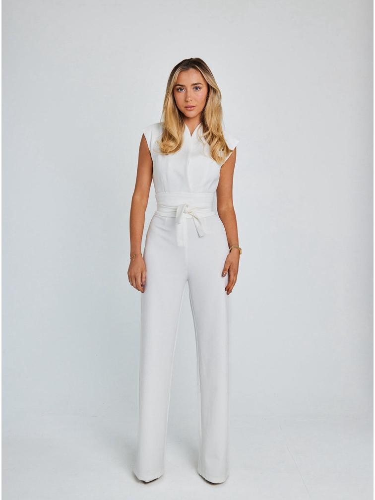 

Женский однотонный комбинезон без рукавов с V-образным вырезом и широкими штанинами, 2023 г. Large белый