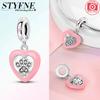 Charm Copper Cute Pink Dog-Paw Heart-Shaped Bead Fits Charm Plata Genuine Bracelets Women Jewelry Crafting Gift