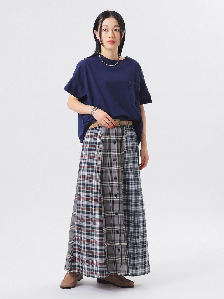 Beams Boy Madras Check Crazy Skirt, Women's, Gray, One Size, 13270114803