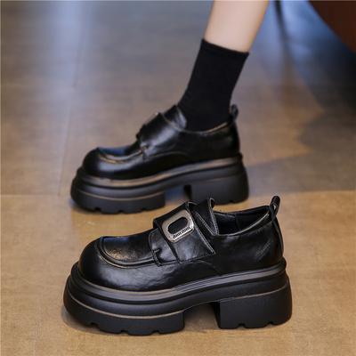 Loafers με σόλα πλατφόρμας, μικροί άνθρωποι αυξάνουν 7 εκατοστά σε ύψος, μικρά δερμάτινα παπούτσια, γυναικεία παπούτσια, ρετρό βέλκρο μονό παπούτσια