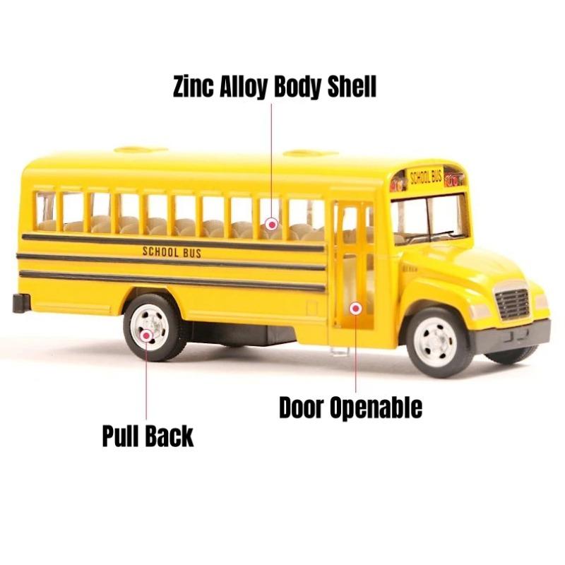 1/36 Scale 5'' School Bus Toy Car For Children RMZ CiTY Classical Diecast Miniature Vehicle Model Pull Back Collection Gift For Boys
