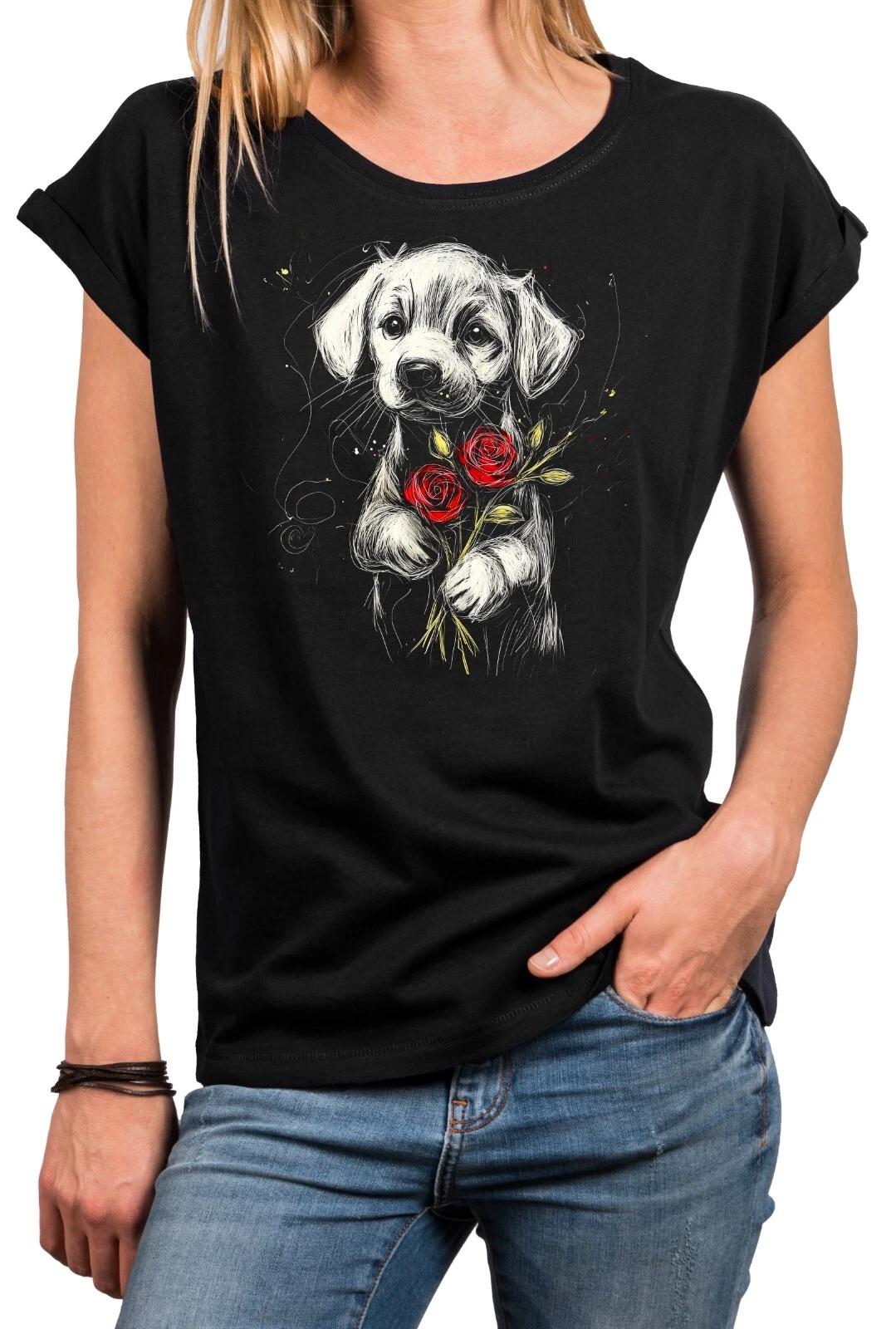

Women s shirt with dog motif dog photo dog print dog rose on it dog head flowers- 4XL