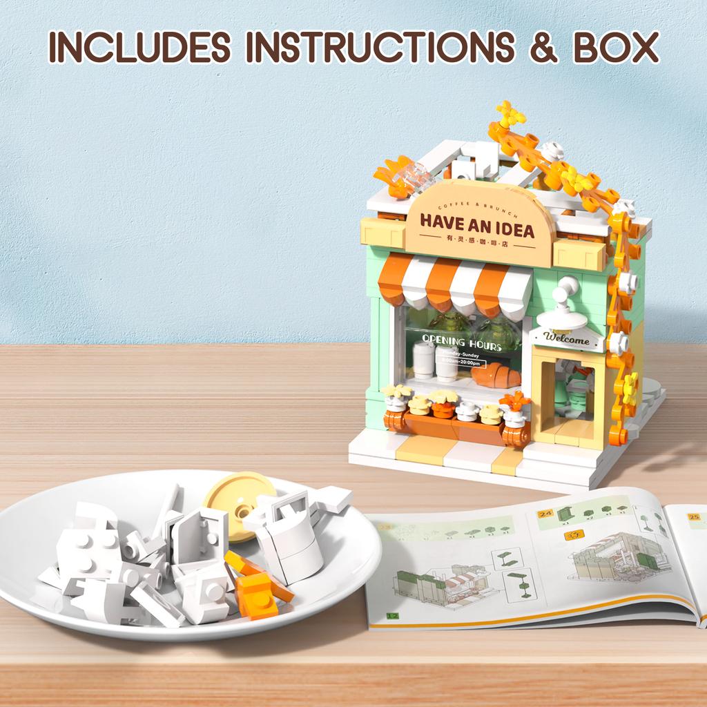 Cute Coffee Shop Building Blocks, City Street View Simulation Architecture Café Toy, Idea Present for Adults Teens Kids (315Pcs)