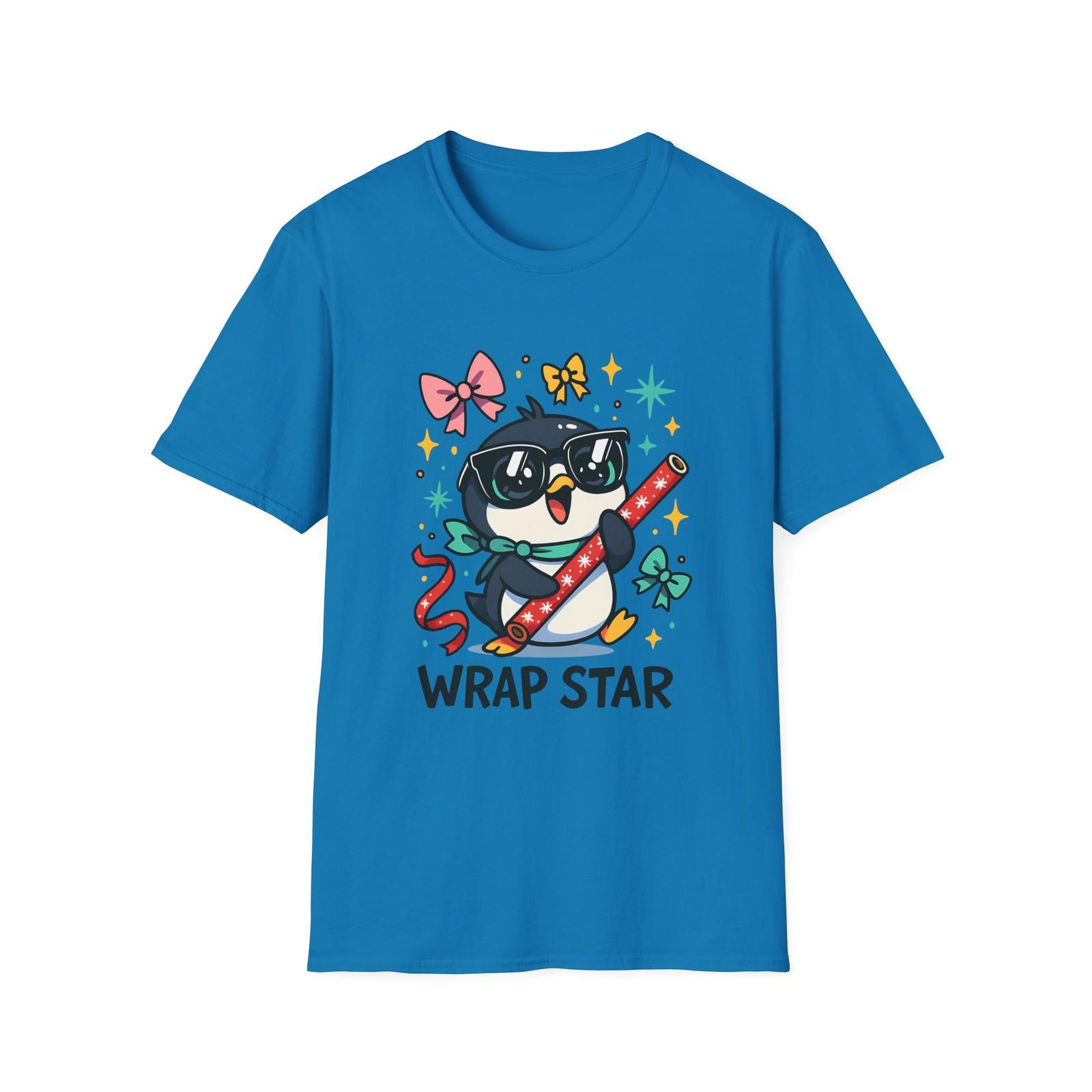 Unisex Softstyle T-Shirt Mens Womens Tees Top Chibi Penguin Wrapping Guitar Cute Christmas Holiday S
