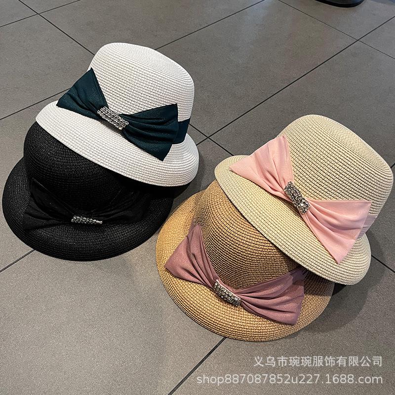 Summer straw woven sunscreen straw hat children versatile face hat bow hot diamond fashion travel beach hat